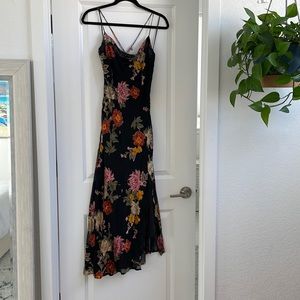 Astr the label Gaia black floral midi dress with front slit. Size M